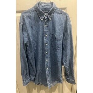 Polo Ralph Lauren Shirt Mens L Blue Denim Classic Fit Button Blue Pony Logo